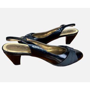 Soft Style Womens Black Patent Slingback Heels With Bow Detail Low Heel Size 9